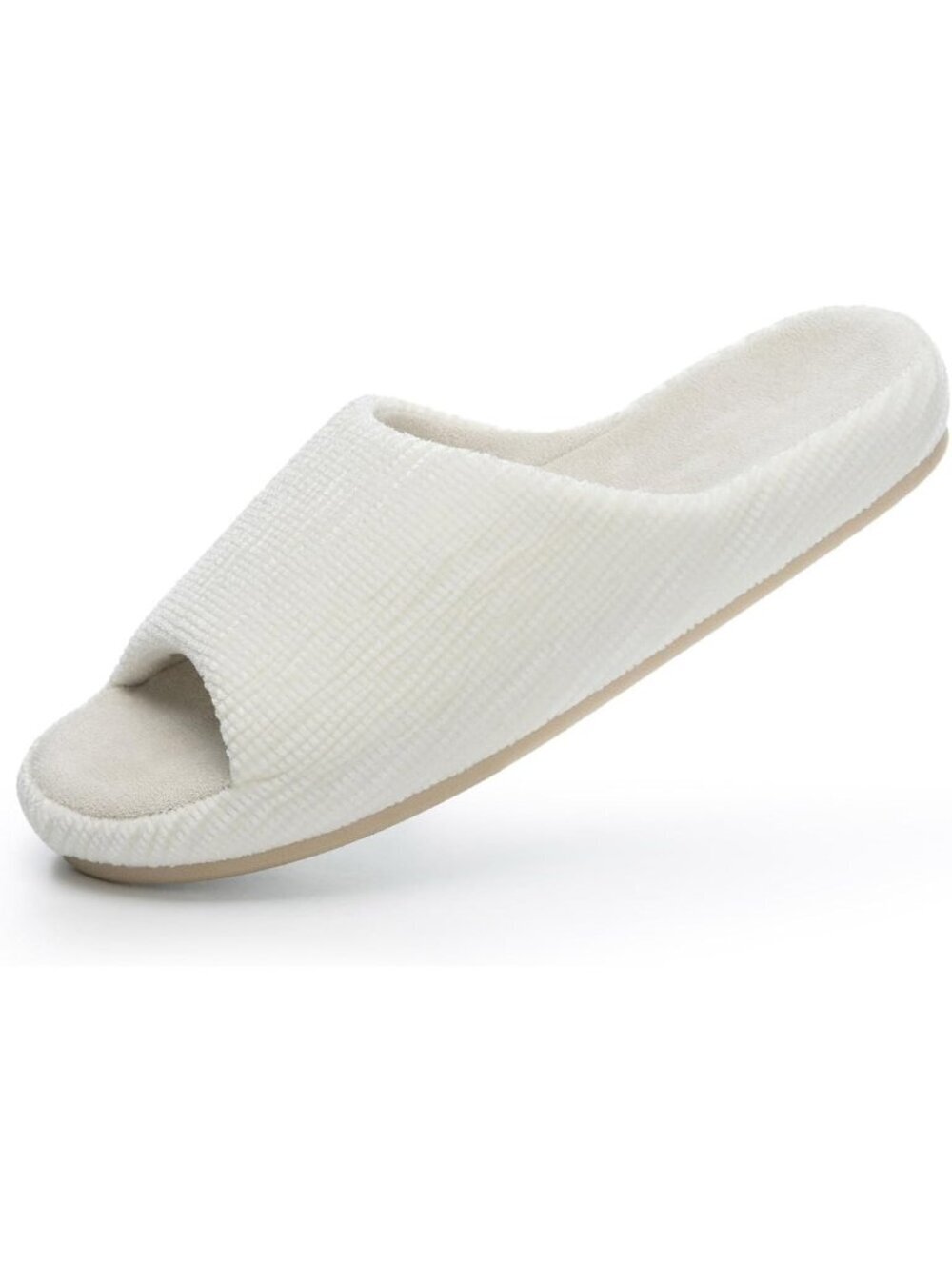Women's White Pull-On Classic Memory Foam House Cozy Open Toe Fit Slipper Shoes